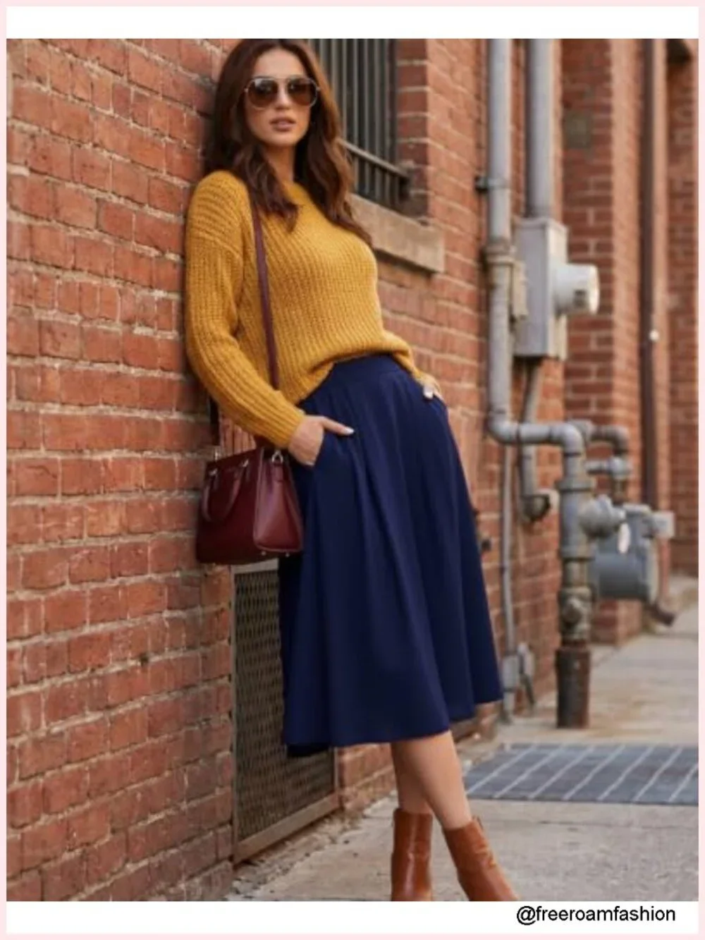 High Waisted Midi Skirt with Pockets Pleated A-Line Flowy Business Casual